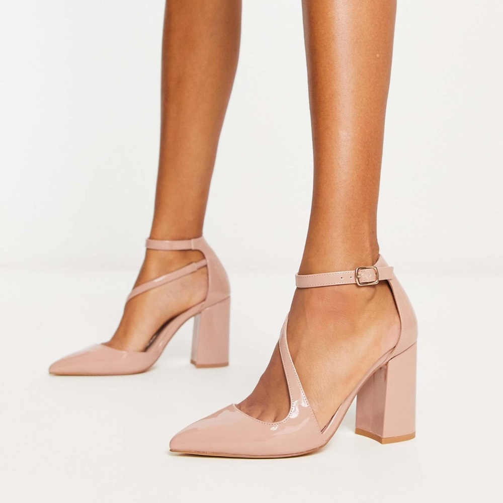ASOS London Rebel Pointed Beige Block Heels